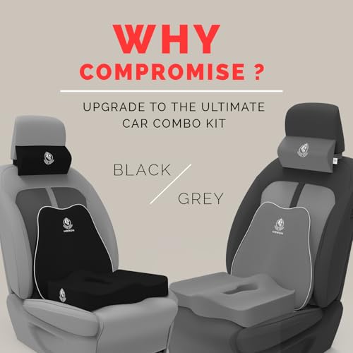 Image of MRRON Neckrest Back Support or Coccyx Orthopaedic Cushion for Long Sitting Universal fit with Ergonomic Design Made by High Density Memory Foam Used for Car or Office Chairs. (Black, Slim backrest)