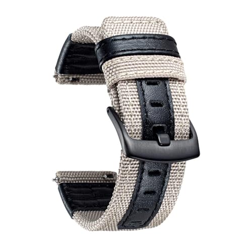 BAHDB Correas de reloj clásicas de tela de lona con cuero auténtico, híbrida, correa de repuesto con hebilla negra, 18/20/22 mm, 18mm, Ágata