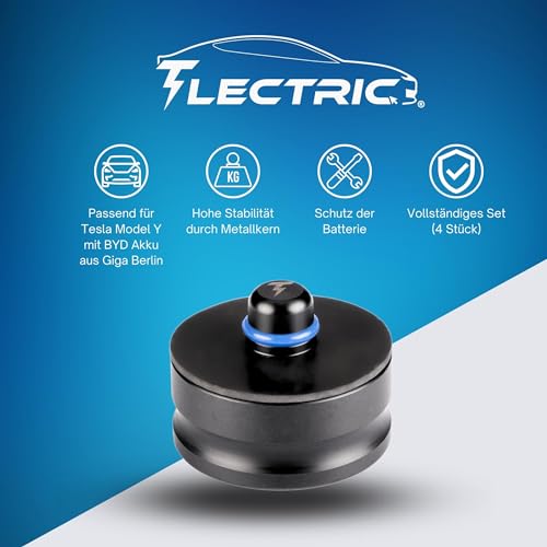 TLECTRIC Wagenheber Aufnahme Jack Pads für Tesla Model Y aus Giga Berlin/Grünheide mit BYD Akku (4 Stück) Auflage mit Metallkern Robuster Adapter Hebepunkt Unterlage