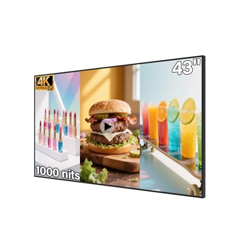 Image of 43inch Wall Mount Digital Signage, 1000nits High Brightness Advertising Display, Slim Fit Frameless Digital Kiosk, CMS / Plug & Play Auto Play, 7 /24 Timer Switch, Smart Split Screen Play, Android OS
