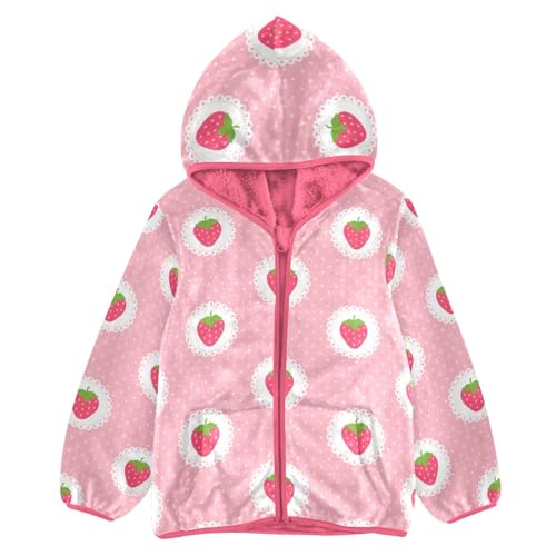 OTVEE Strawberry Pink Polka Dot Kids Hoodie Jacket Fall Spring Full Zip Warm Outwear Coat