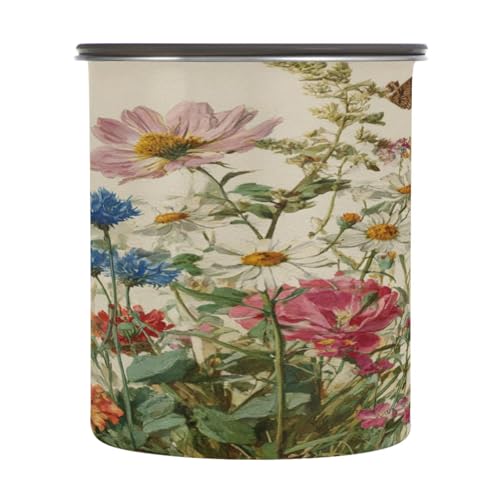 Envase para café beige floral 500ml acero inoxidable