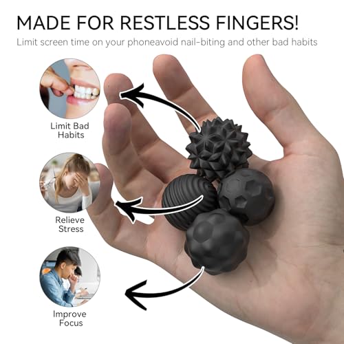 Image of Magnetic Sensory Fidget Ball Toy Silicone-Coated Stress Relief Balls Ideal for Adults Teens Relieve Stress Boost Focus (Black)