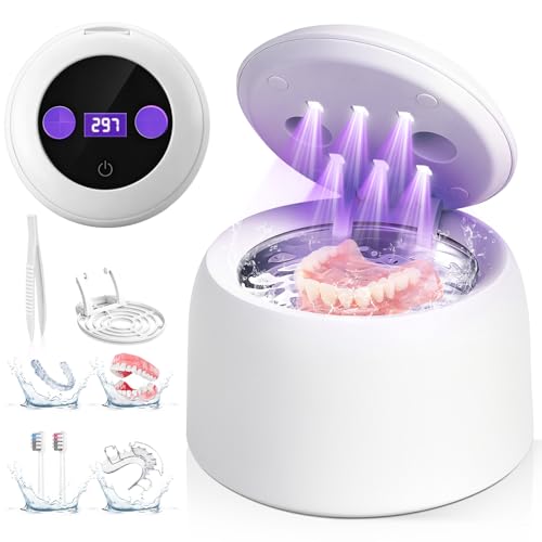 Ultrasonic Retainer Cleaner Machine, 45kHz Dental Ultrasonic Cleaner for Denture, Mouth Guard, Aligner, Braces, Toothbrush Heads, Jewelry, 5 Modes Cleaning, Digital Timer &amp; 200ML Capacity