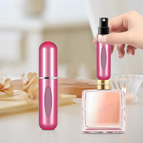Image of Portable Mini Perfume Atomizer Bottle, 5ml /0.17oz Refillable Spray, Scent Pump Case, Travel Atomizer (Glossy Rose Red)