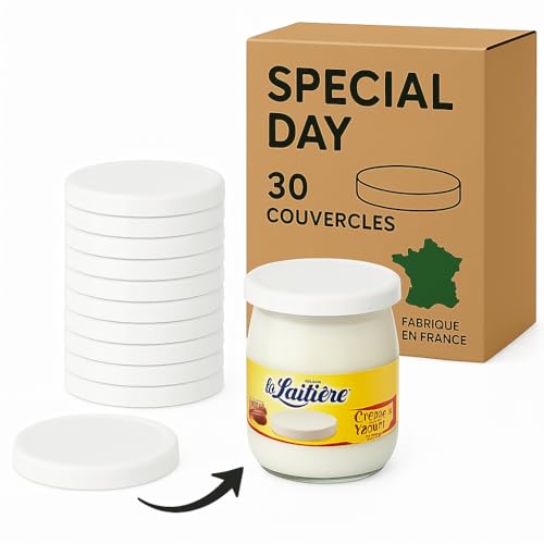 SPECIAL-DAY 30 couvercles D56 Pots à Yaourt Compatible la laitière avec Les bocaux en Verre du Commerce| bouchon yaourt Alimentaire fabriqué sans BPA | Capsule fabriqué en France (D56, 30, unité)