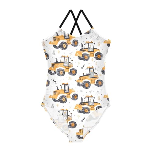 ALAZA Yellow Truck Girls Swimsuit Bathing Suit Beach Swimwear One Piece 3-10T