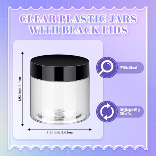 Image of Aoriher 150 Pcs Clear Plastic Jars with Lids Round Containers,2 Oz,Black | Small Slime Empty Containers for Cosmetic Lotion Cream Ointment, Great Travel Storage Organizing Makeup Samples Rhinestone