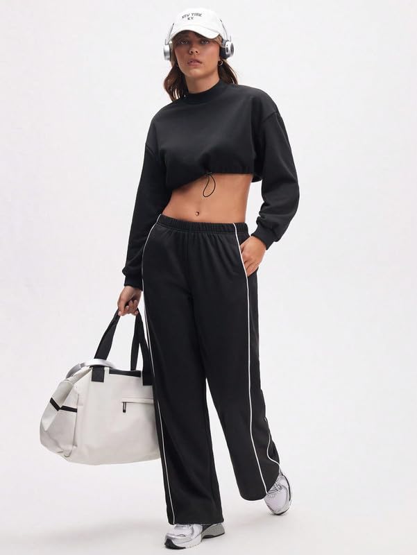 Image of Paralians Women's Straight Fit Polyester Track Pants with Contrast Side Piping | Elastic Waist Comfortable Sports & Casual Wear Bottoms