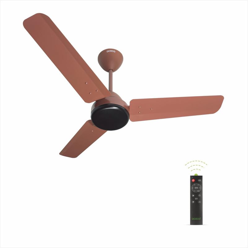 OCECO Ecos Ceiling Fan - 900mm Brown BLDC Motor Ceiling Fan for Home with Remote BEE 5 Star Rated 65% Energy Saving Fan Backed by a Reliable 2-Year Warranty