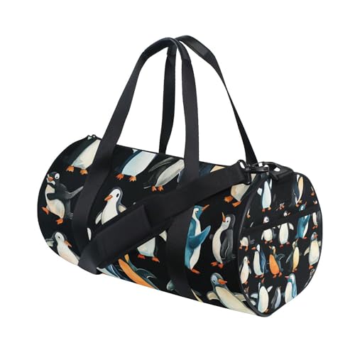 Cartoon Penguins Black Gym Duffle Bag Women Men Sports Fitness Bag for Travel Workout Gymnastics Dance Ballet3
