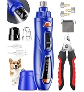 Dog Nail Grinder Super Quiet-Dog Nail Trimmers 3 Grinding Bits 3-Speed 3 Port-Rechargeable Pet Na...
