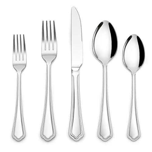 60 Pieces Silverware Set for 12 with Seashell-edge, HaWare Stainless Steel Timeless Styling