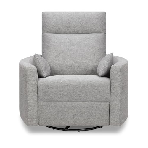Image of Davinci Atlas Upholstered Recliner and Swivel Glider in Frost Grey | Nursery Glider Chair with High Back, Padded Armrests, and Bolster Pillows | Smooth Recline for Nursing and Feeding