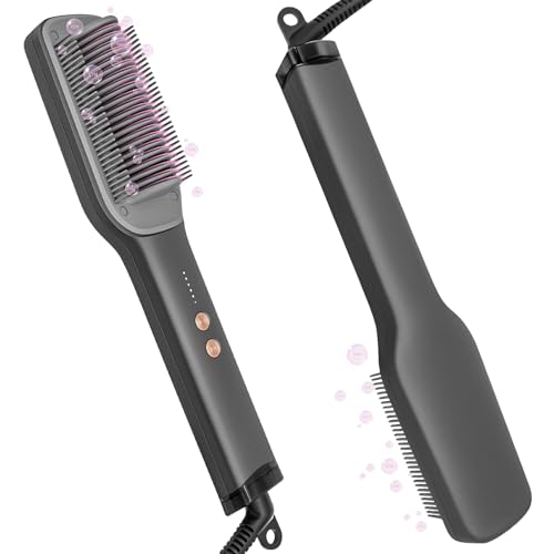 Luvan Cepillo Alisador, Peine Alisador 2000 Iones, Calentamiento Rápido en 20 Segundos con 5 Niveles de Temperatura, Cepillo Alisado de Doble Voltaje, Peine Especial Anti-Frizz para Cabello Rizado