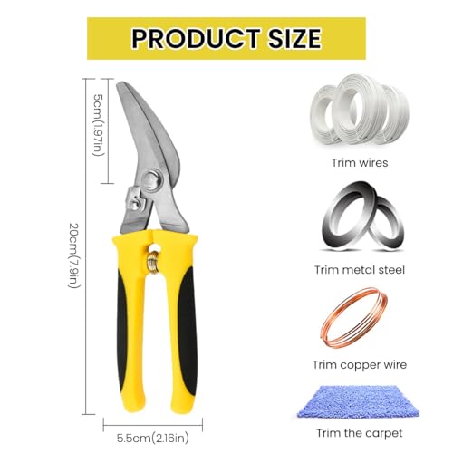 Image of 8 Inch Heavy Duty Scissors Heavy Duty Tin Snips with Stainless Steel Blade, Tin Snips for Cutting Metal Sheet, Garden Pruning Scissors Spring Loaded Labor Saving