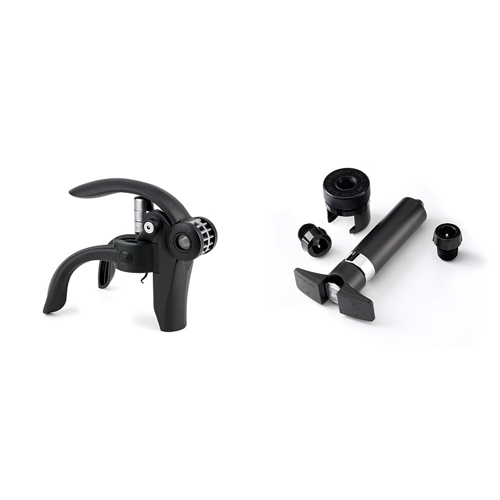 PEUGEOT - Baltaz Dark - Tire-Bouchon à Levier + Coupe-Capsule - Pour Tous Types de Bouchons - Idée Cadeau Oenologie - Coloris Noir & Epivac Duo - Pompe à Vide + 2 Bouchons à Vin et 1 Bouchon