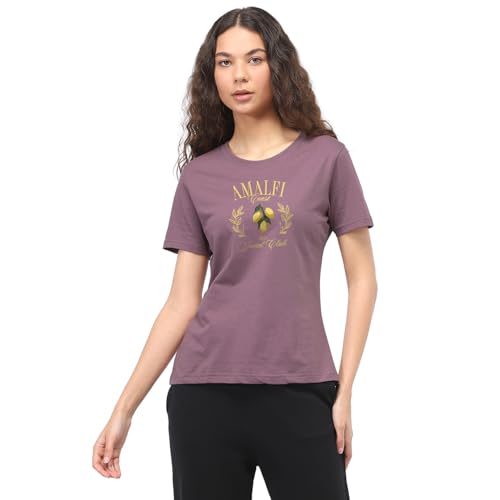 Image of Nobero Women's Graphic Printed T-Shirt | Regular Fit 180 GSM Cotton Tee for Women | Comfortable Round Neck Casual Wear
