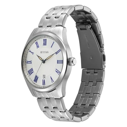 Image of Titan Neo Roman Analog with Silver White Dial Silver Stainless Steel Strap Watch for Men - 10063SM01