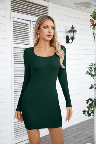 Image of VICHYIE Women Soft Ribbed Knit Bodycon Long Sleeve Mid-Thigh Dress