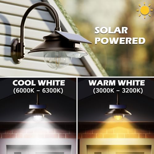 SIEDiNLAR Solar Barn Light Outdoor 3 Modes 2 Lighting, Garage Shed Light Gooseneck Farmhouse Wall Light Waterproof with Remote/Motion Sensor for Garage Barn Shed Chicken Coop Dark Bronze (2 Pack) by SIEDiNLAR - Image 2