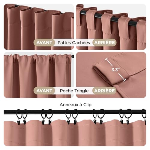 Image of Joydeco Curtains with Concealed Loops, Set of 2, H 260 x W 140 cm, Dreamy Pink Blackout Opaque Long Curtain, Noise Protection, Rod Pocket, Blackout Curtains, Bedroom, Living Room