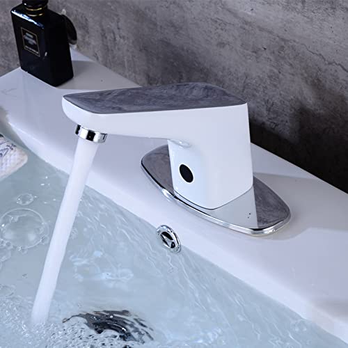 Grifo con sensor para lavabo monomando automático blanco de diseño minimalista 2