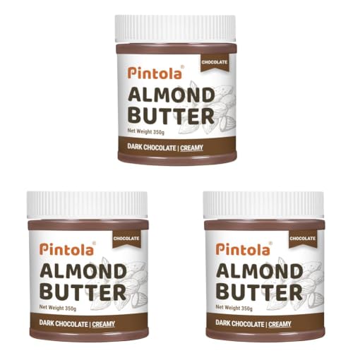 Image of Pintola Almond Butter Dark Chocolate Creamy 350g, | High Fiber | Smooth | Gluten & Cholesterol Free | 14g Protein | Made with dark chocolate & fresh almonds (Pack of 3)