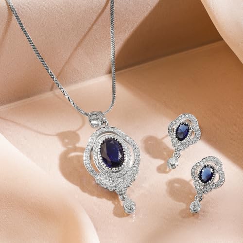 Image of Rubans Pendant Necklace Set American Diamond and Zirconia Gift Jewellery for Women & Girls