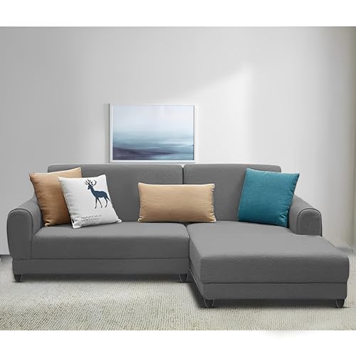 Image of Kraven RHS 4 Seater L Shape Sofa Set for Living Room (Dark Grey Fabric) Premium Fabric Sofa