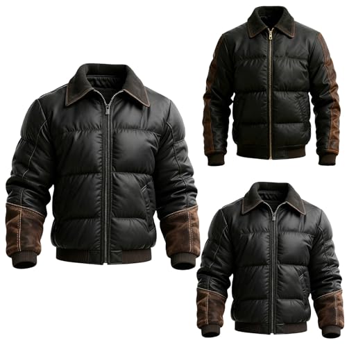 Manteaux rembourrés en cuir et coton pour homme avec doublure épaisse et isolante