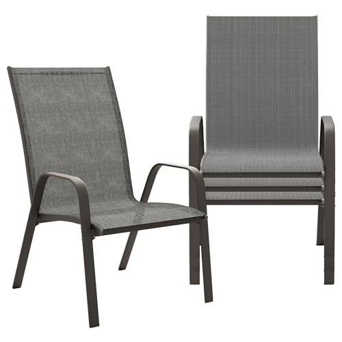 JEAREY 4 Pieces Patio Dining Chairs, Outdoor Stackable Dining Furniture Set, All Weather Dining Set for Lawn, Garden, Backyard, Poolside, Gray