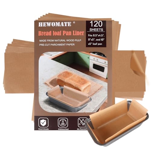 Hewomate 120 Pcs Parchment Paper Loaf Pan Liners, Pre Cut