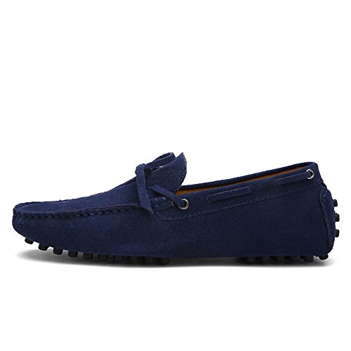 Men's Driving Penny Loafers Genuine Leather Boat Moccasins Rubber Studs Sole(Navy,10 M US)