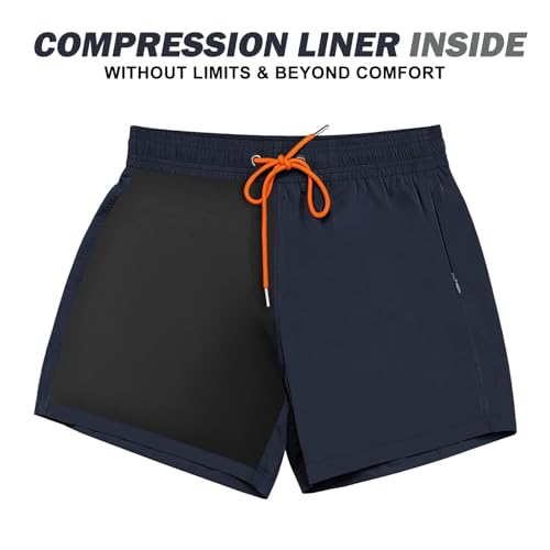 Image of BRISIRA Mens Swim Trunks Swim Shorts Quick Dry 5 inch Inseam Beach Shorts with Compression Liner and Zipper Pocket