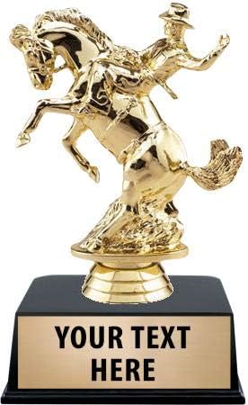 Crown Awards Rodeo Trophies with Custom Engraving, 6" Personalized Bronco Bucking Male Trophy On Black Base