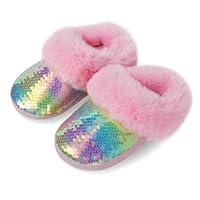 Orthoshoes Girls Sequins Slippers, Plush Fuzzy House Shoes, Warm Non-Slip Indoor Cozy Girls Gift for Christmas
