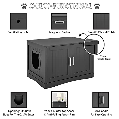 Designer Cat Washroom Storage Bench Cat Litter Box Enclosure Furniture Box House With Table, Spacious Storage, Easy Assembly, Fit Most Of Litter Box (Black) #TOP3