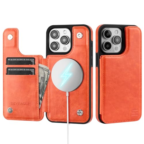 SkyEagle for iPhone 12/12 Pro Wallet Case with Card Holder?Compatible with Magsafe? Women Men PU Leather Flip Folio Protective Cover Credit Slots with Kickstand Stand Apple 12,Orange