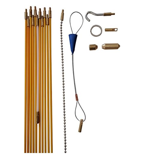 Wire Noodler: Most Complete Wire and Cable Pulling Fish Tape Kit. 8 Attachments Including Flexible Nylon Rod, Chain Noodle, LED Light, Magnet, Various Hooks, and Carrying Case (11 foot)