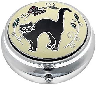 Silver Plated Pill Box in Lucky Black Cat Design, Silver,black