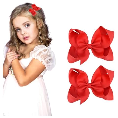 3 Inch Red Hair Bow Clips for Girls - Set of 2 Cover