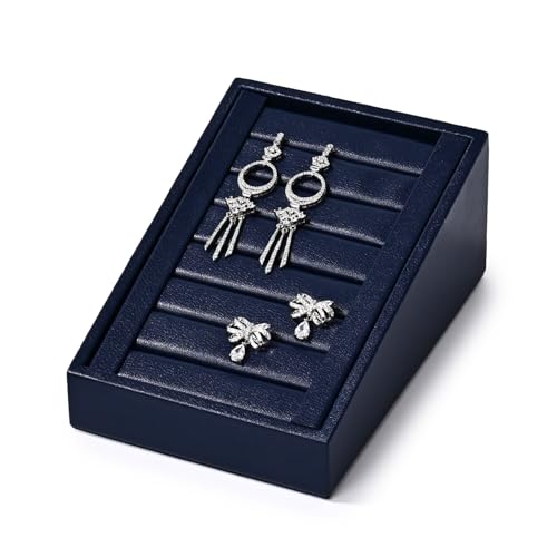 Premium Ring Display Tray Organizer Holder - PU Leather Rings/Earrings Stand Bearer (Blue)