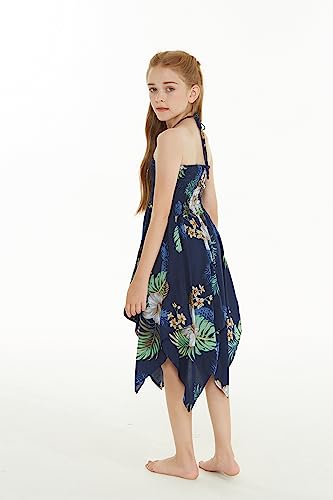 Girl Gypsy Uneven Bottom Hawaiian Luau Dress in Wispy Cereus Black2
