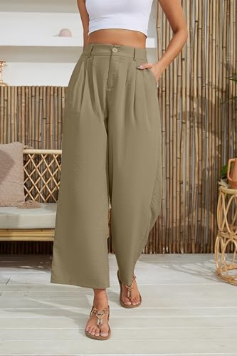 Linnet Pants for Women Elastic Waist Wide Leg Cropped Pants Trousers Loose Fit with Pockets4
