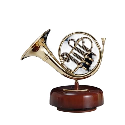 時計じかけの回転フレンチホルン型楽器ミニ装飾かわいいクリエイティブモデル工芸品(4)