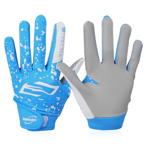 Natmxjen Youth Baseball Batting Gloves Super Grip Kids Teeball & Softball Gloves for Boys & GirlsBlue/White Youth XS/S