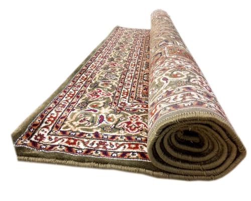 Image of Kashmiri Design Thick n Soft Bedside Runner Carpets for Home Living Room Bedroom Drawing Room Hall 6x9 Feet Green Colour