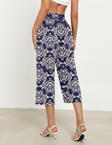 Ladies' Casual Capri Pants High-Waisted, Wide-Leg, Adjustable Lace-Up Design for Home Office Dating2