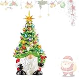 Lighted Christmas Gnomes Decorations,Lighted Up Gnomes Resin Christmas Tree with Multicolored Lights -Mini Pre-lit Hand-Painted Xmas Tree Decor for Tabletop Home Room Table Fireplace Office